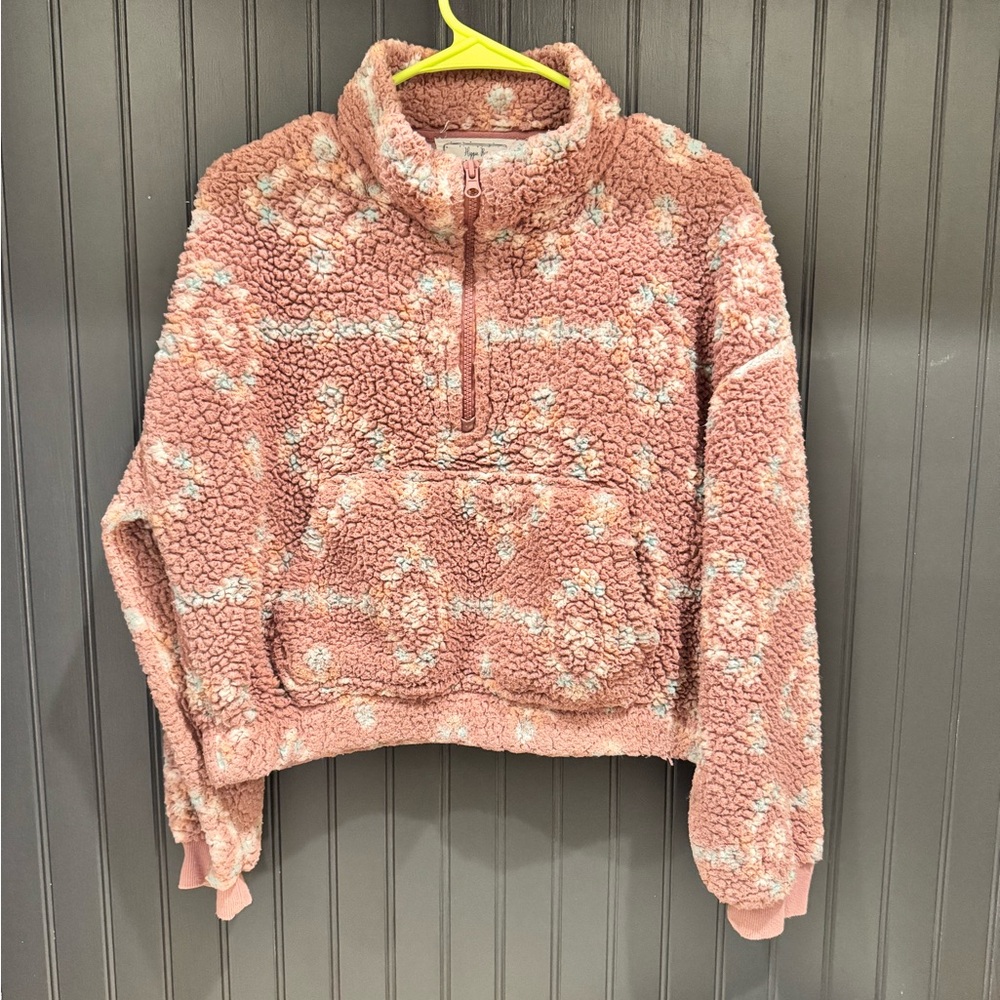 Hippie Rose Pink Fleece Half-Zip Hoodie